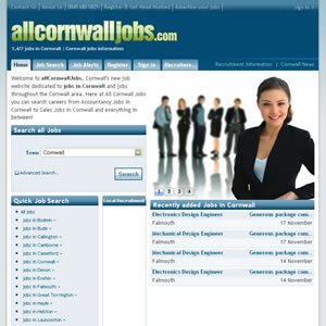 Screenshot of the All Cornwall Jobs website