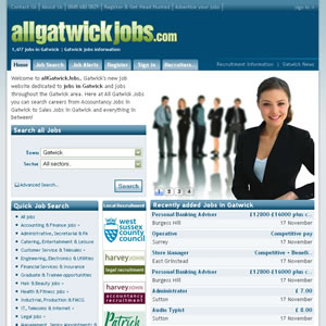 Screenshot of the All Gatwick Jobs website
